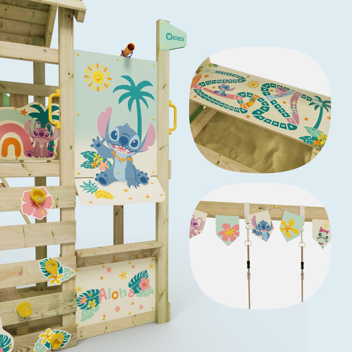WICKEY Disney Stitch Adventure Speeltoren met Glijbaan en Dubbele Schommel