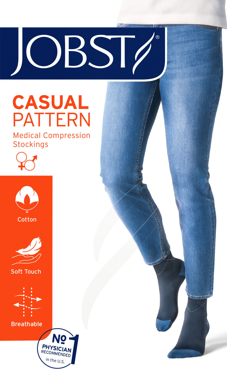 JOBST Casual Pattern klasse 1 kne blå M 1 par