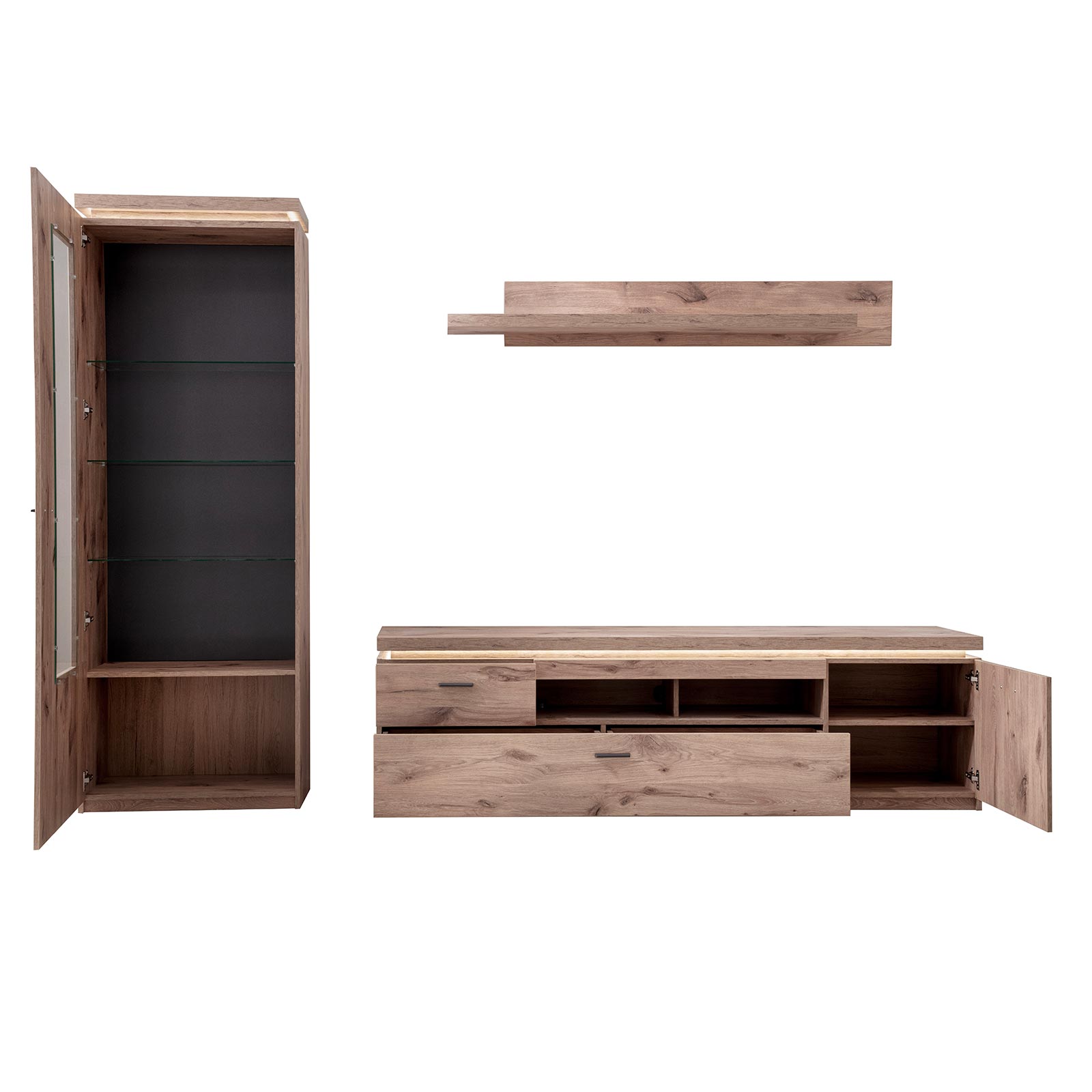 Standvitrine - Viking Oak - LED-Beleuchtung - 198 cm