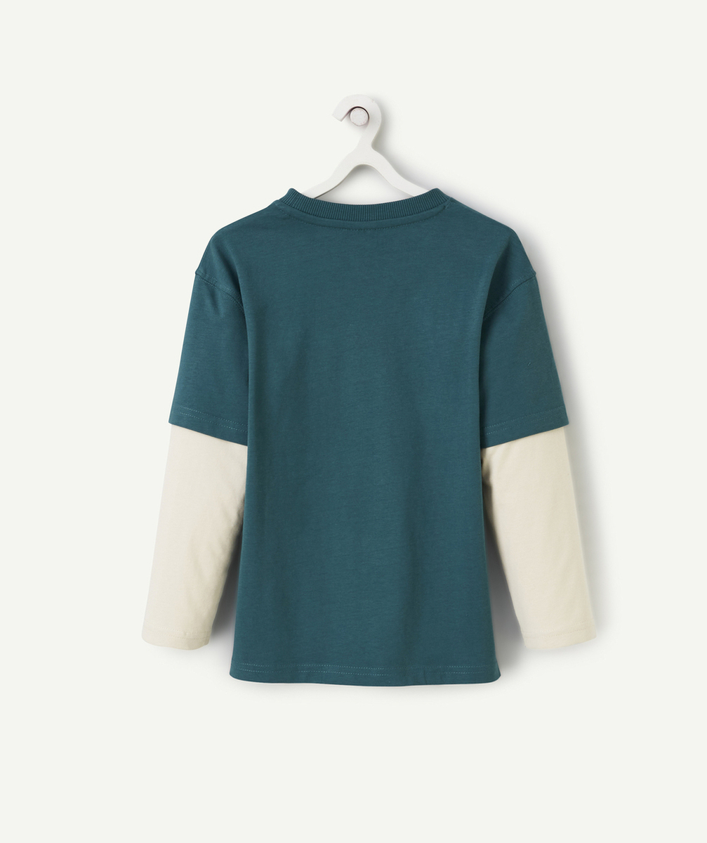 T-SHIRT 2 EN 1 GARÇON EN COTON BIO VERT ET BEIGE
