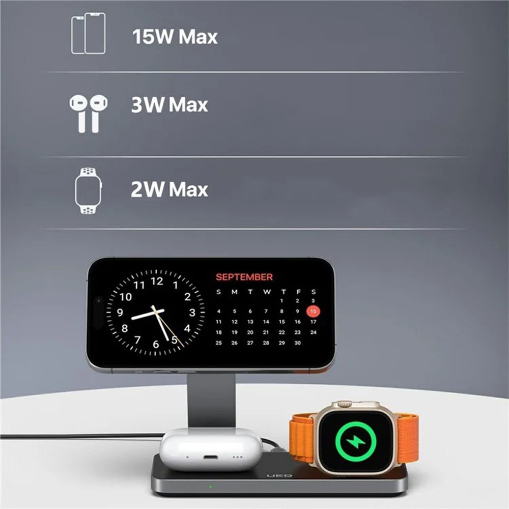 (15W) Faltbare 3in1 MagSafe Qi Wireless Charger Ladegerät für Apple iPhone / Apple Airpods / Apple Watch - Schwarz / Weiss