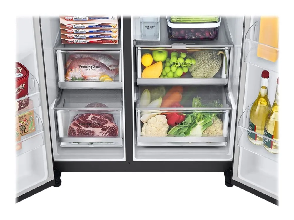 LG GSXV91MCAE - Køleskab/fryser - side ved side med vanddispenser, isdispenser - Wi-Fi - bredde: 91.3 cm - dybde: 73.5 cm - højde: 179 cm - 635 liter - Klasse E - matsort