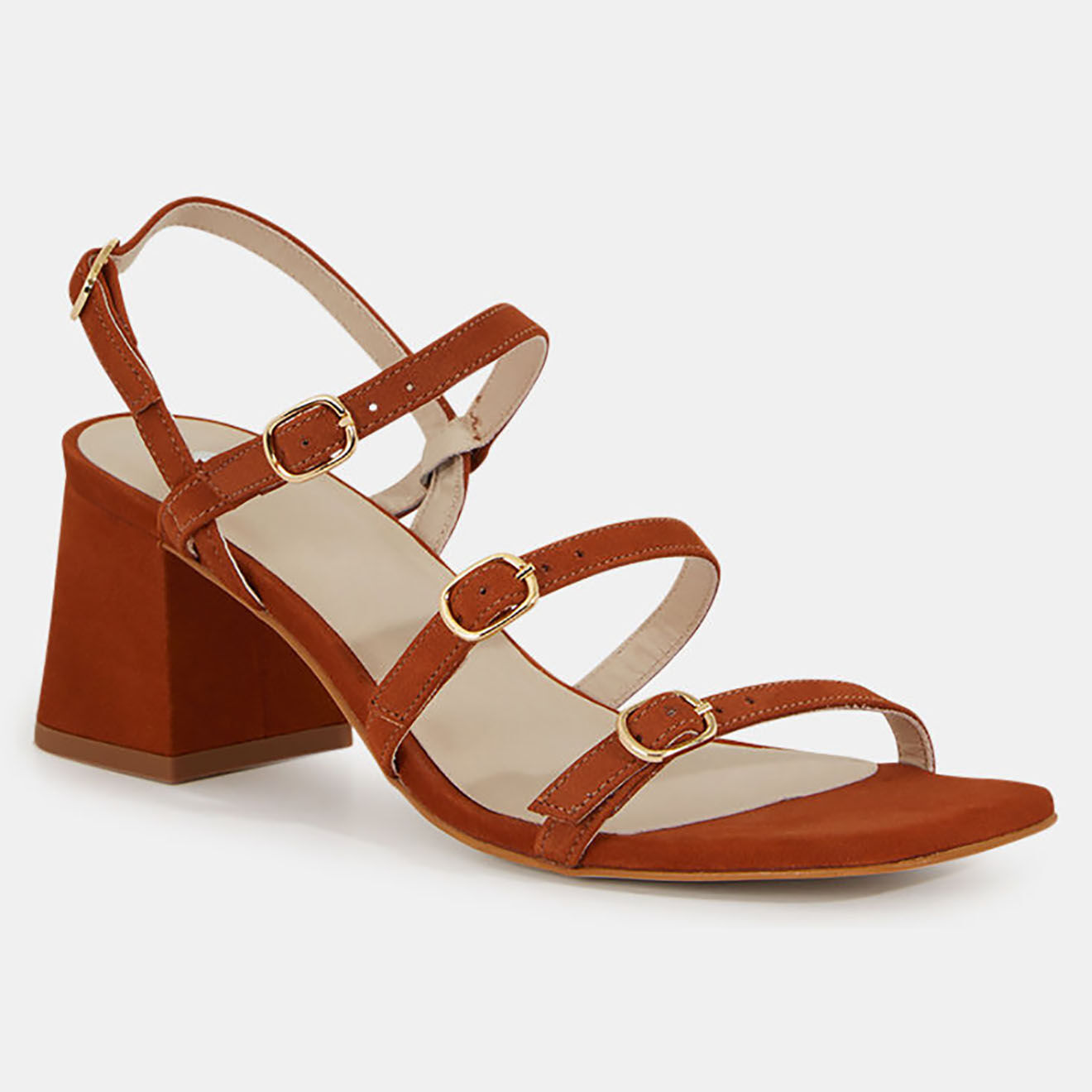 Galeries Lafayette Sandales à talon en Cuir orange brique - Talon 6 cm
