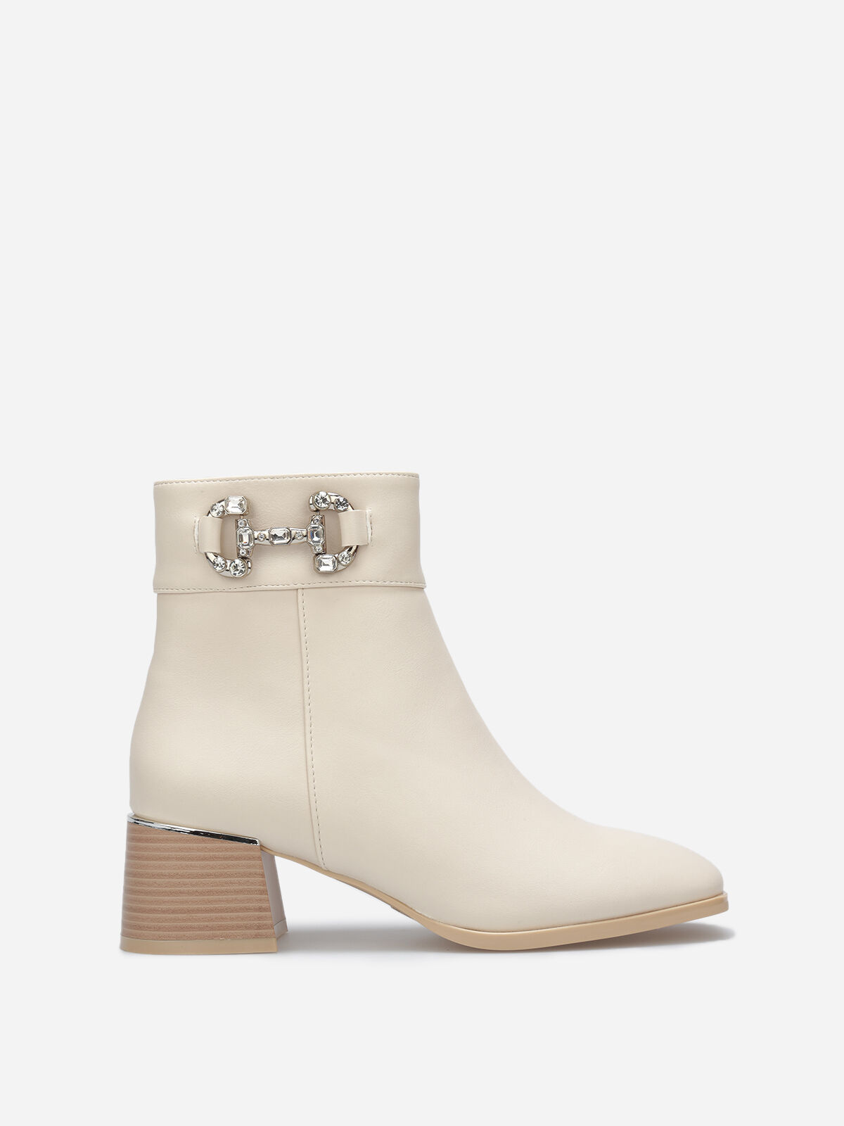 Bottines à bout carré et mors à strass- Beige