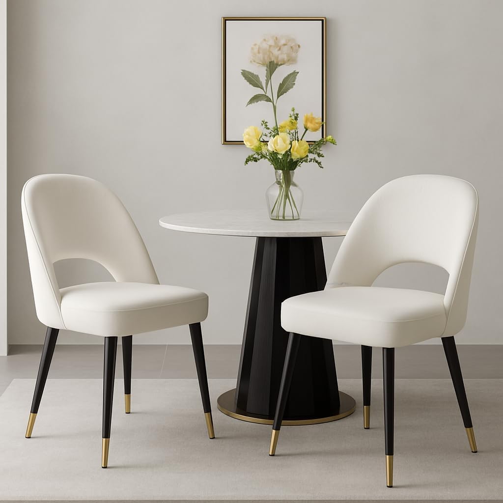 chairus 2er Set Esszimmerstühlen aus Samt für Küche Wohnzimmer Modern Armloser Bürostuhl Polsterstuhl Seitenstühle Hohler Rückenmit Metallbeinen (Beige-2)