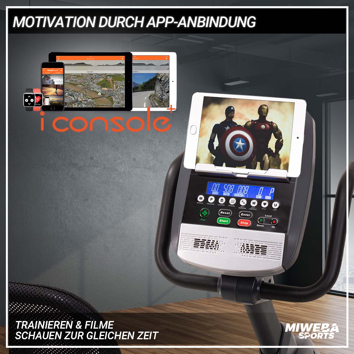 Miweba Sports Liegeergometer ME700, Heimtrainer mit Herzfrequenzkontrolle, Lautsprecher, Pulssensor