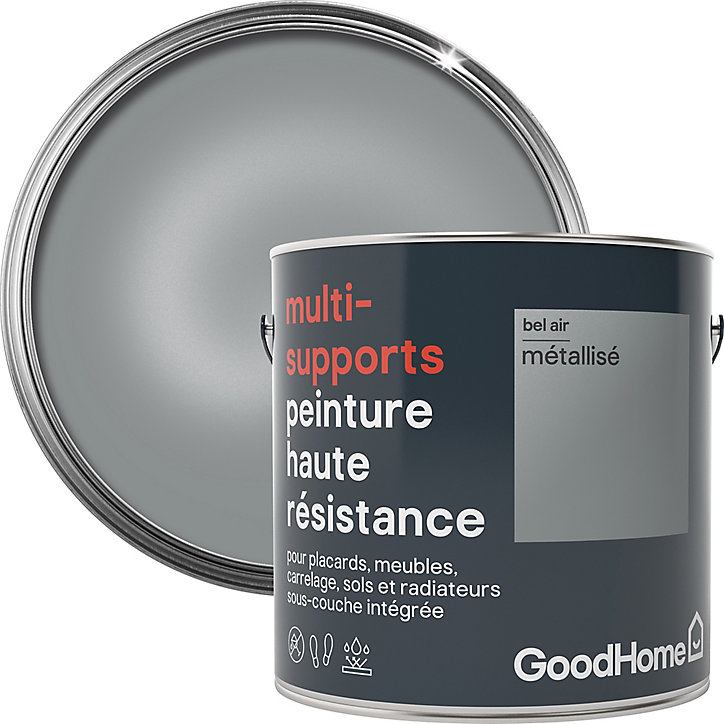 Peinture haute résistance multi-supports GoodHome argent Bel Air métallisé 2L