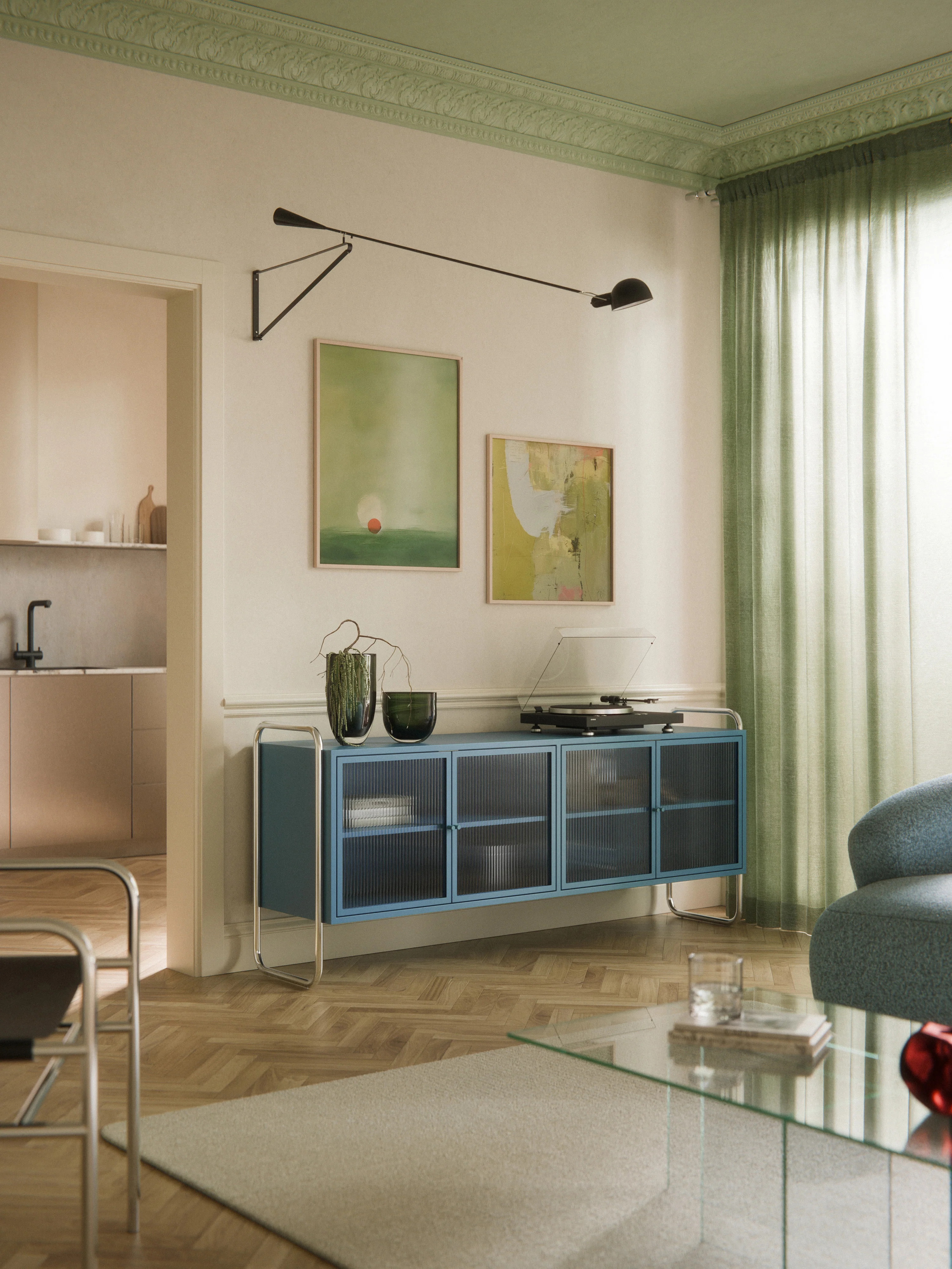 Metalen dressoir Robyn met glazen front