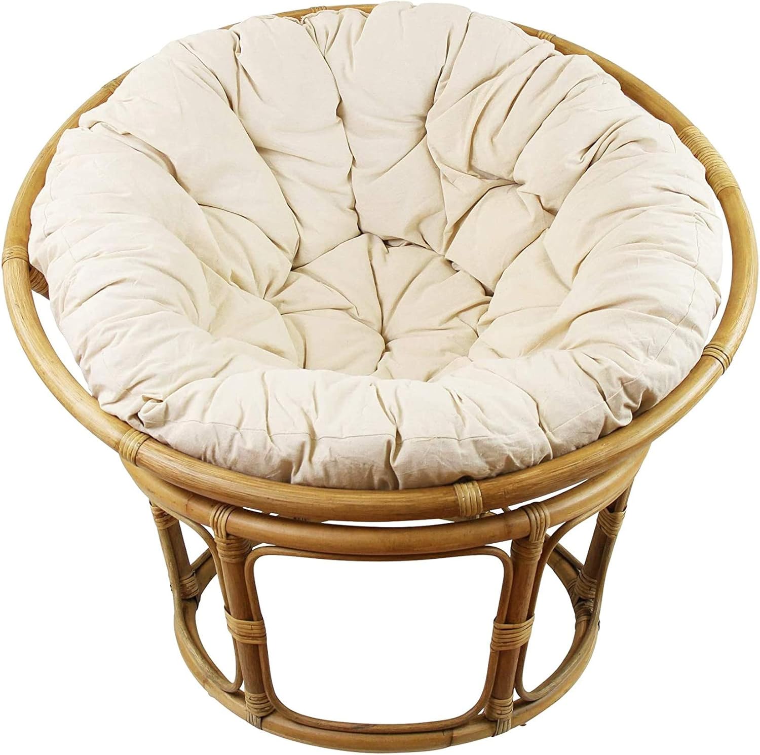 Dekoleidenschaft Papasan-Sessel aus Rattan, braun, inkl. Kissen aus Baumwolle, beige, Rexalsessel für Wohnzimmer oder Wintergarten, Korbsessel Liegesessel