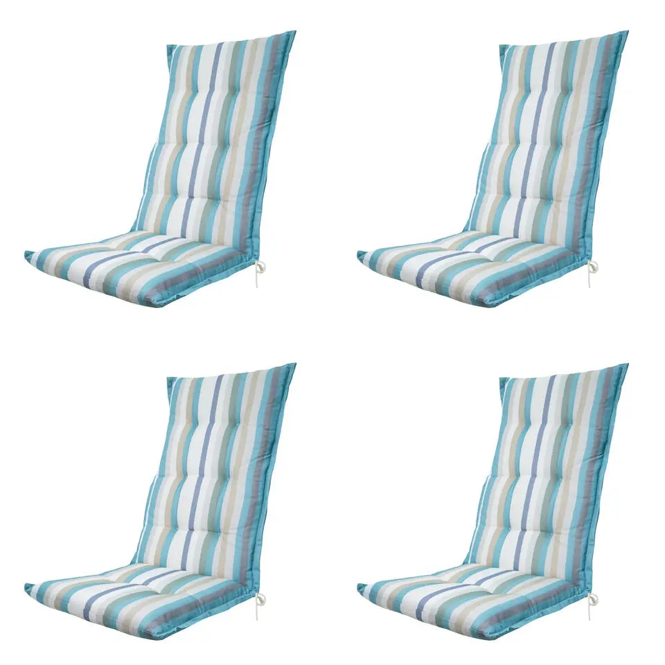 Madison - Tuinstoelkussen Hoge Rug Righe azure - Ca. 123x50 cm - Set van 4