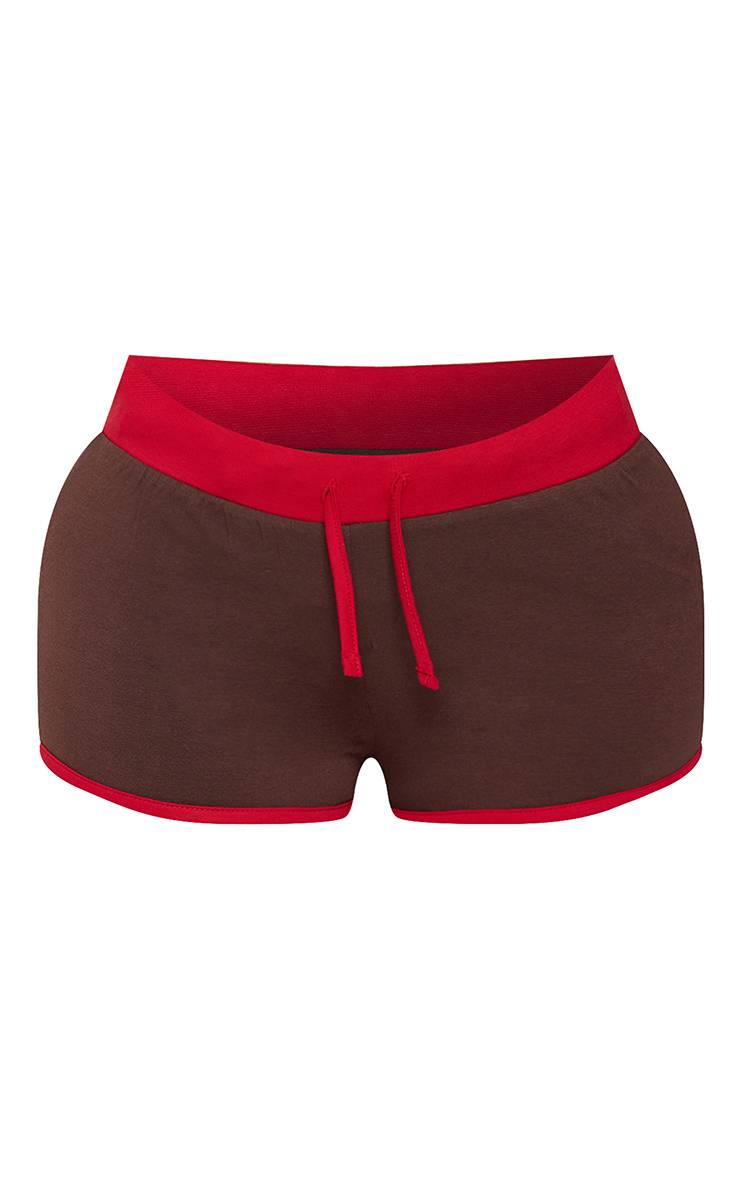 Chocolat Short Taille Haute Avec Cordon De Serrage Et Liseré Contrasté Petite - Ensemble Coordonné