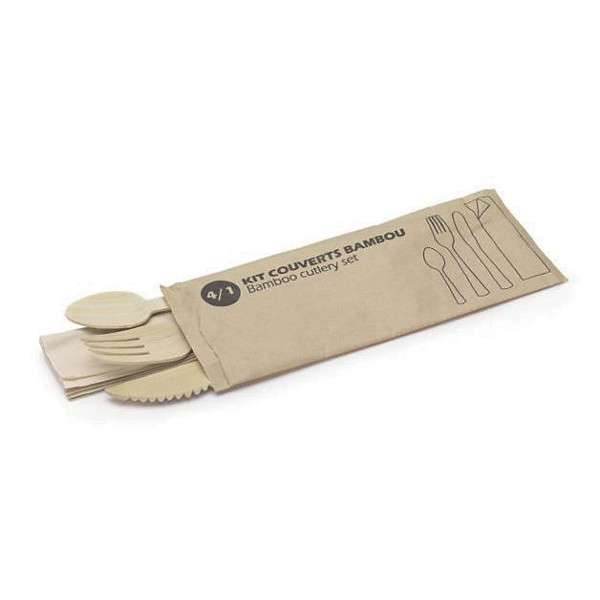 Kit couverts en bambou 4 pièces - Lot de 50