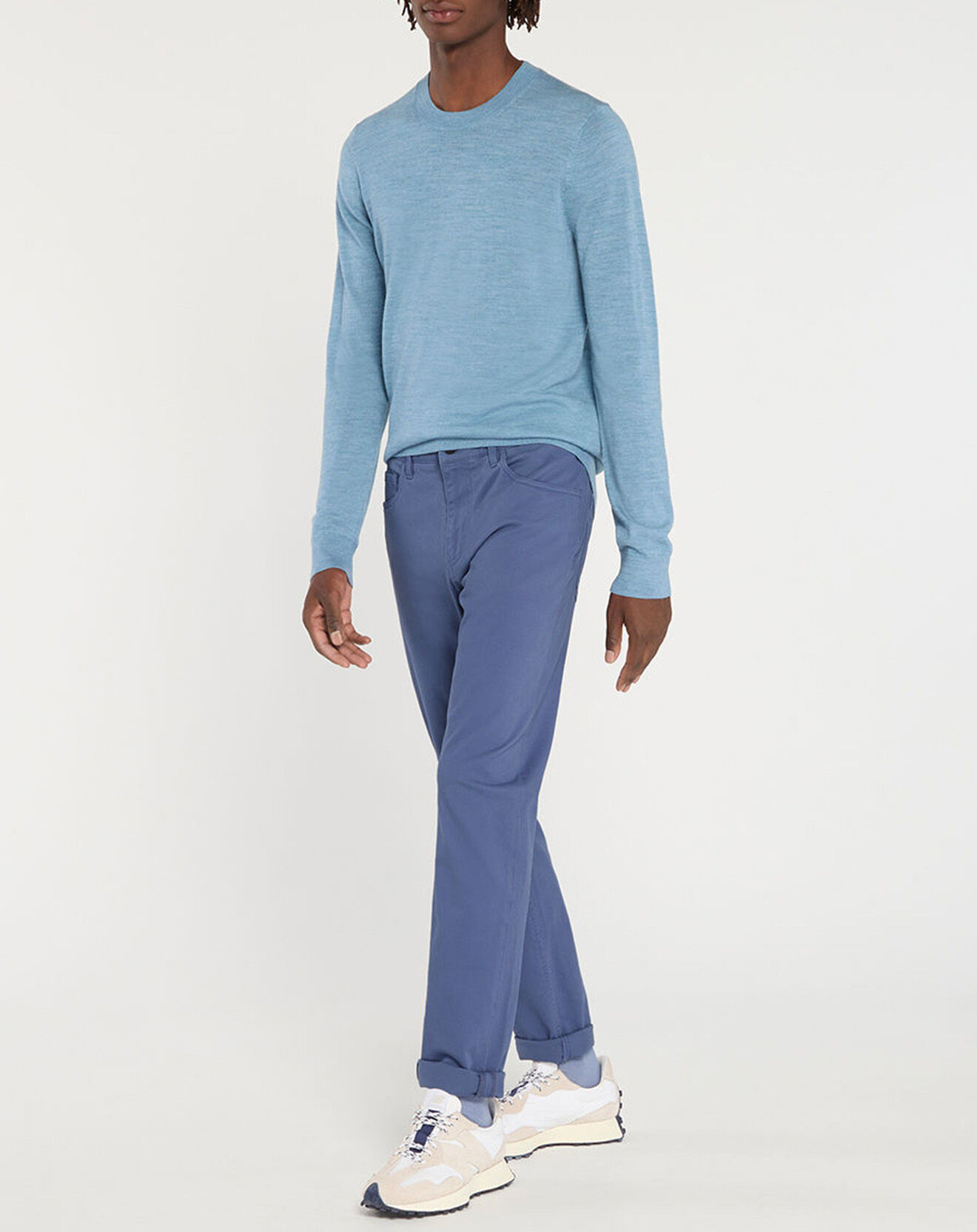 Galeries Lafayette Pantalon en Coton stretch Kuflex bleu vintage