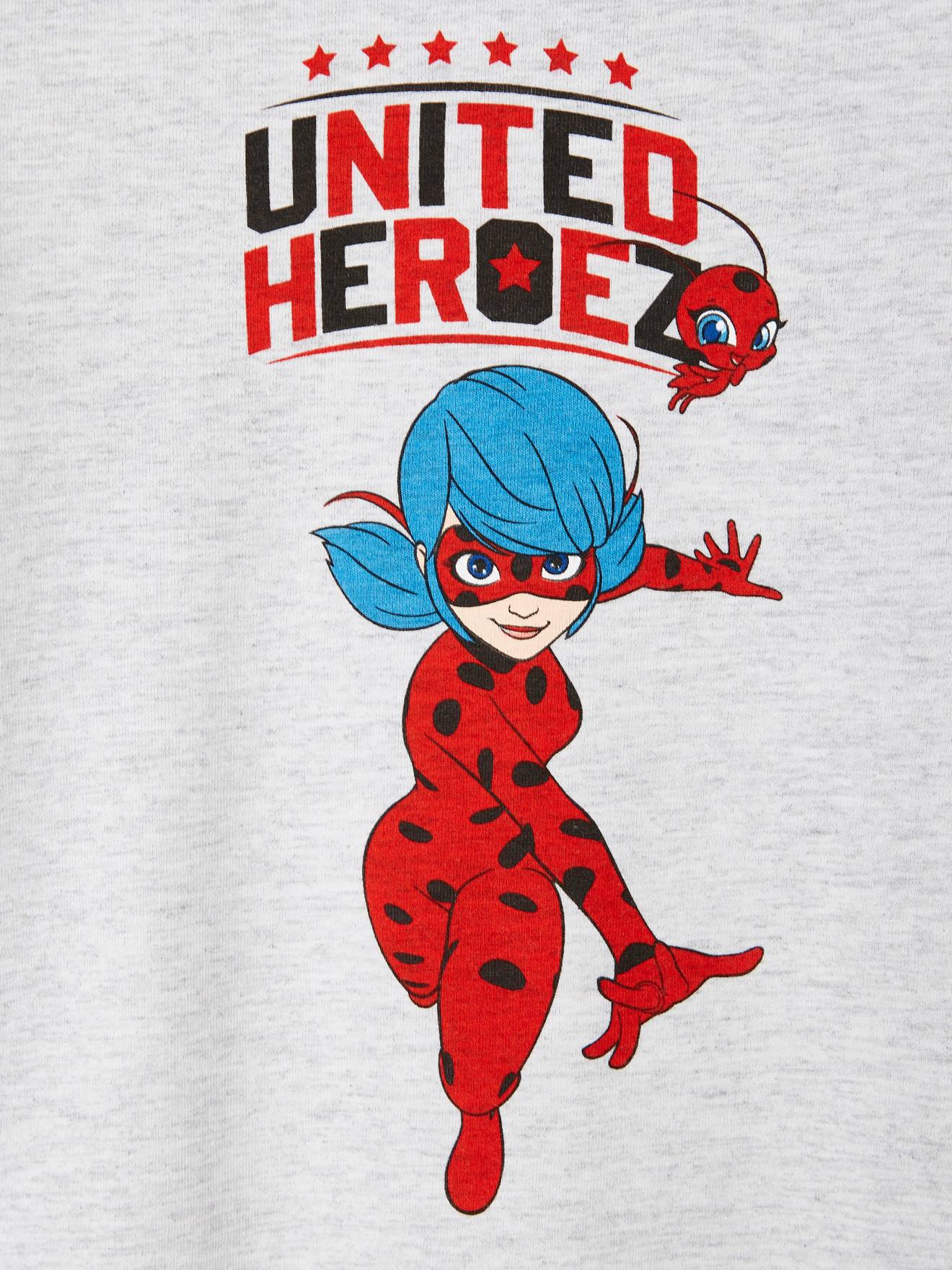 Camiseta Miraculous® lisa cinza claro de manga comprida com estampas.