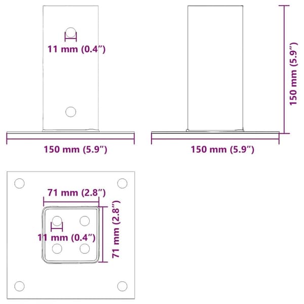 vidaXL Stolpebunner firkantet 12 stk 71x71 mm pulverlakkert stål