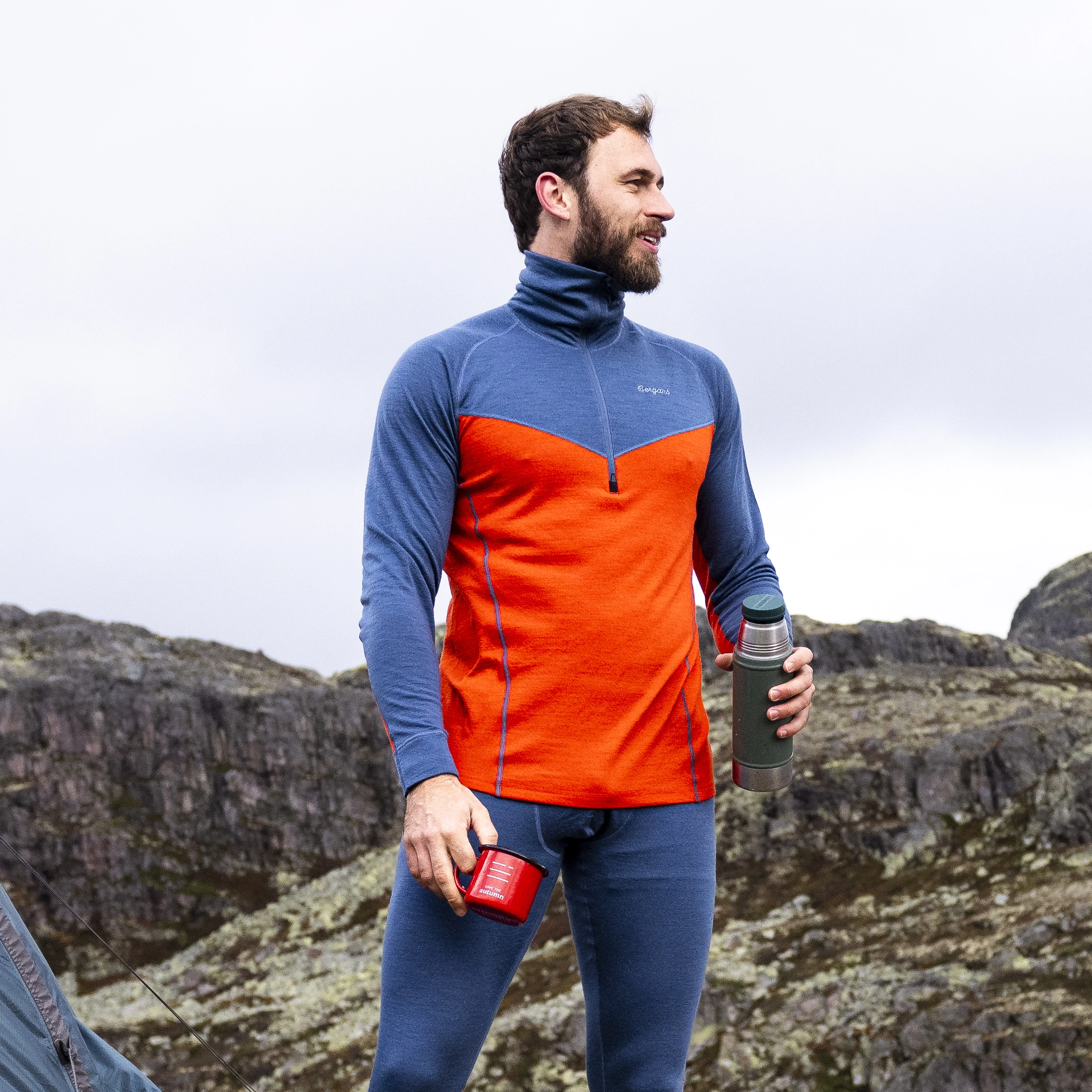 Inner:Dual Merino Half Zip Men Lava / Granite Blue