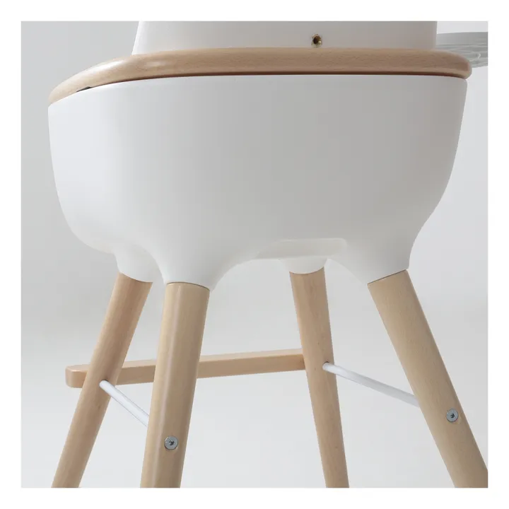 Micuna Chaise haute OVO LUXE ONE harnais en simili cuir beige | Blanc