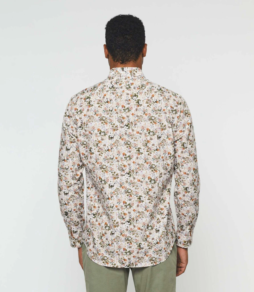 Chemise casual imprimée beige kaki 