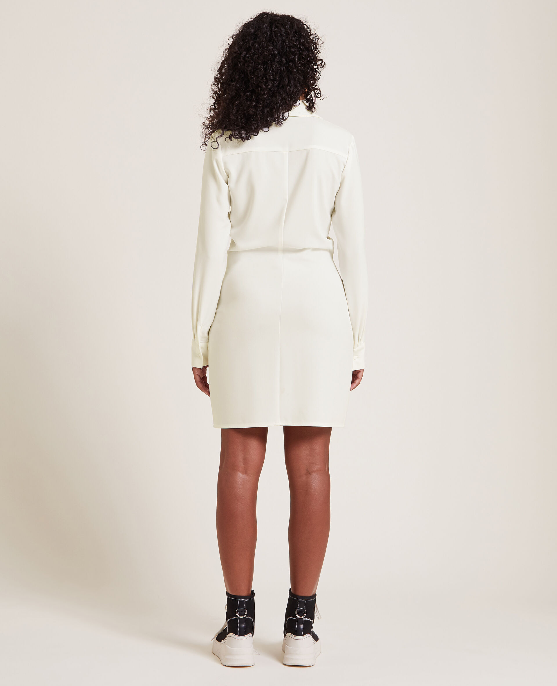 Robe chemise courte effet froncé - Blanc