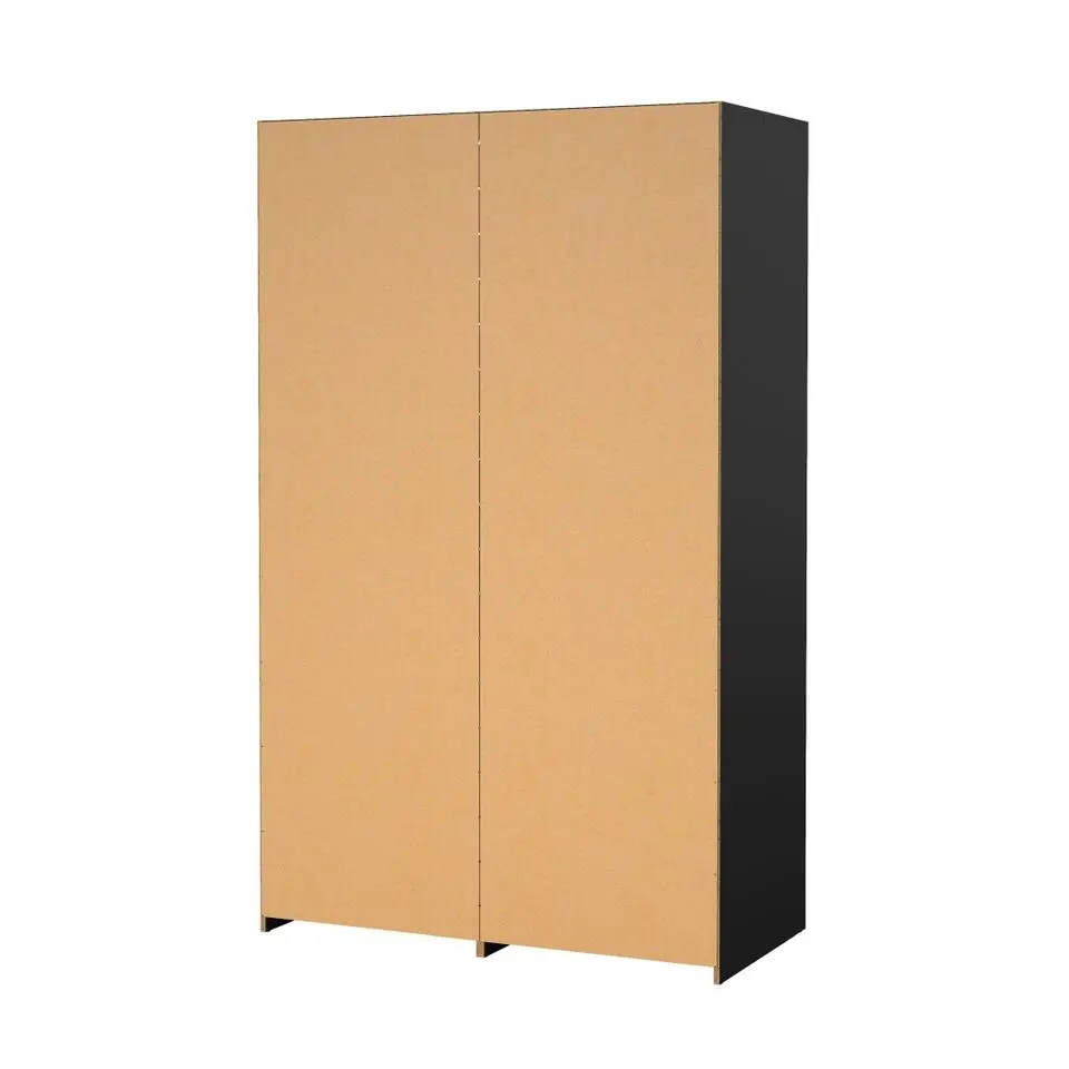 Hioshop Line kledingkast 2 deuren 2 laden okkernoot decor zwart mat