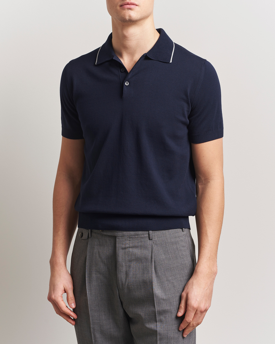 Canali Contrast Short Sleeve Polo Navy