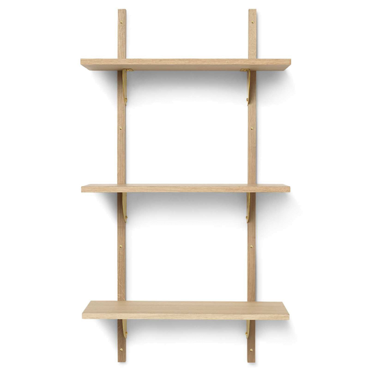 Ferm Living Sector Shelf wandplank triple narrow Natural Oak/Brass