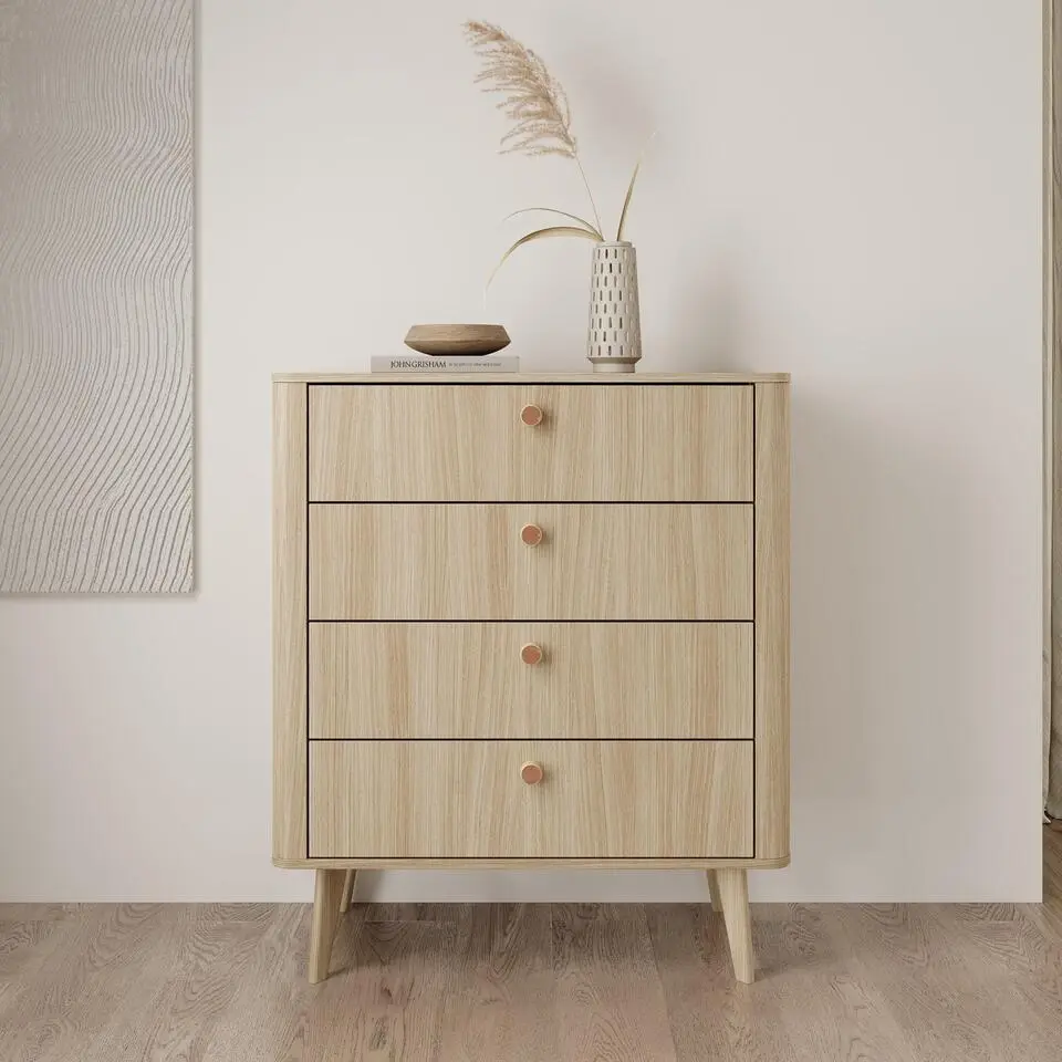 Meubella - Voorne - Ladekast 4 lades - Eiken - 88x38x103 cm