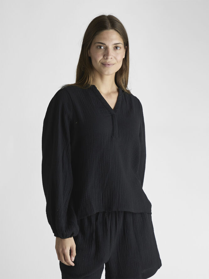 Neo Noir Mimmi Waffle Blouse Black