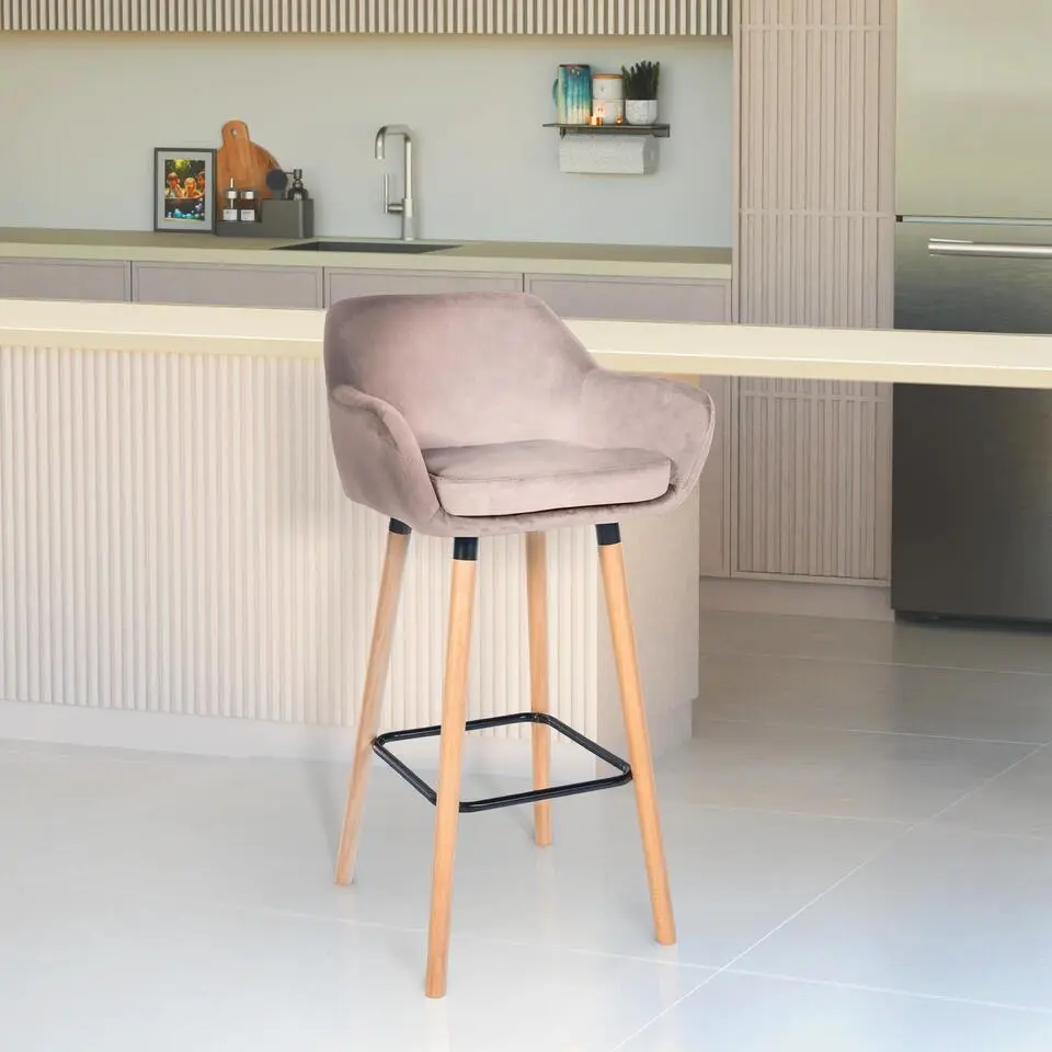 CLP Set van 2 Barkruk Grant natura Frame - Fluweel - licht grijs