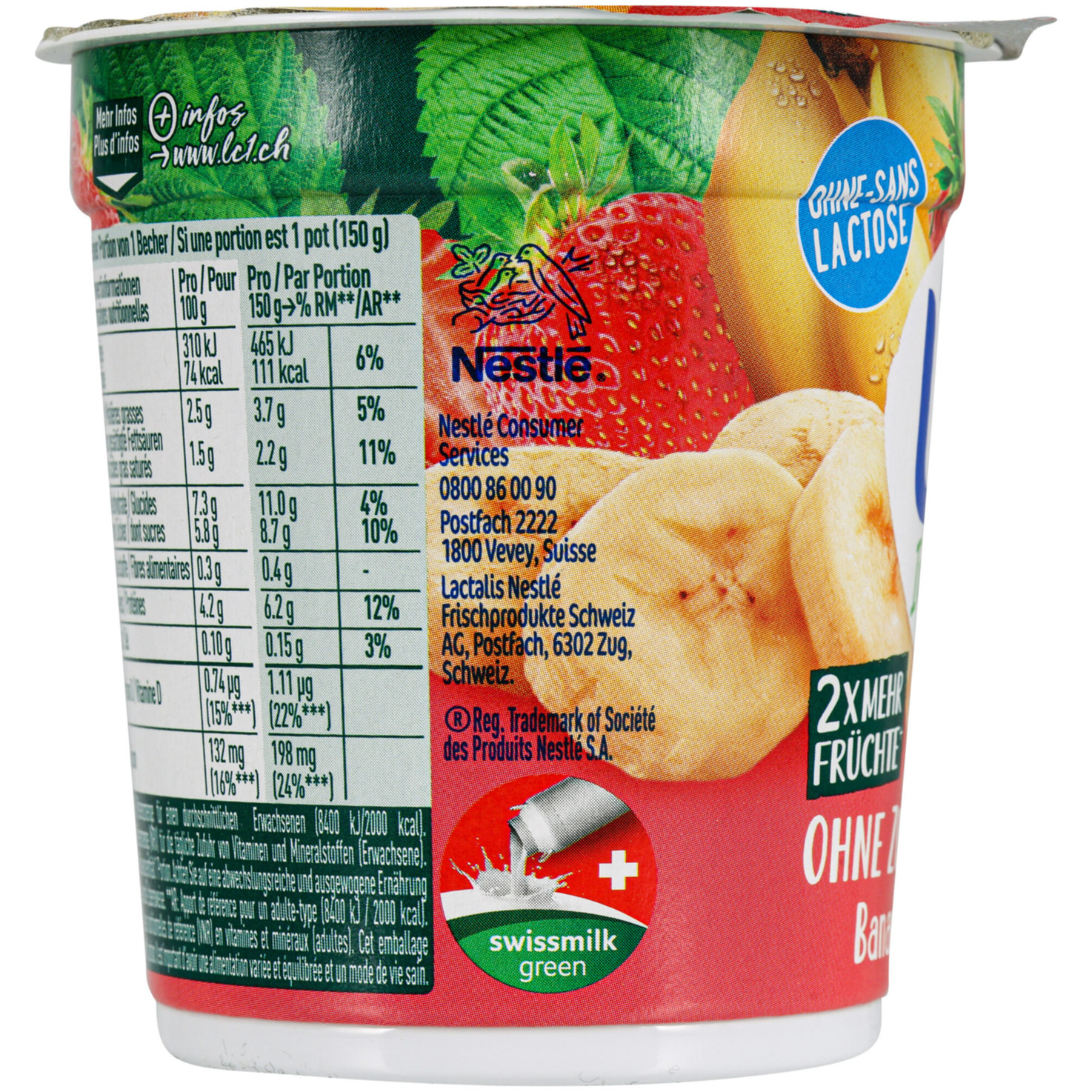 LC1 Joghurt ohne Zuckerzusatz Banane & Erdbeere laktosefrei 2x150g