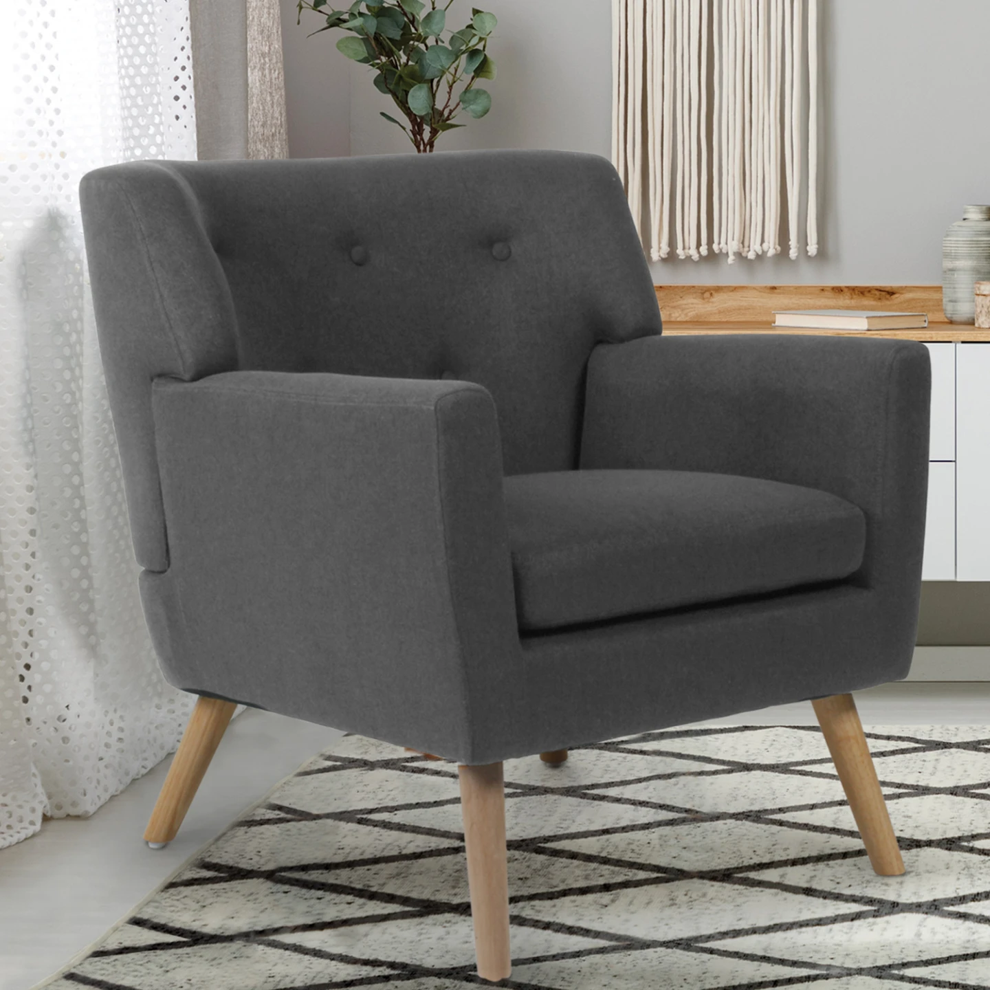 Fauteuil scandinave LIV en tissu gris anthracite