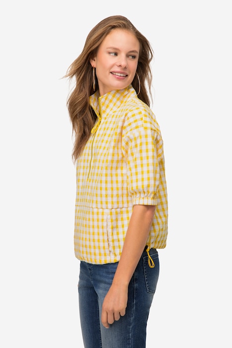 Karobluse, oversized, Seersucker, Troyerkragen, Halbarm, OEKO-TEX
