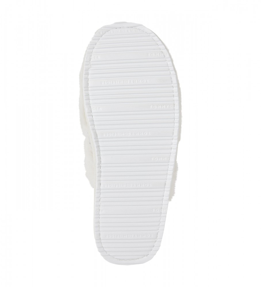 Chinelo de hotel Tommy Hilfiger com forro de pele, branco.