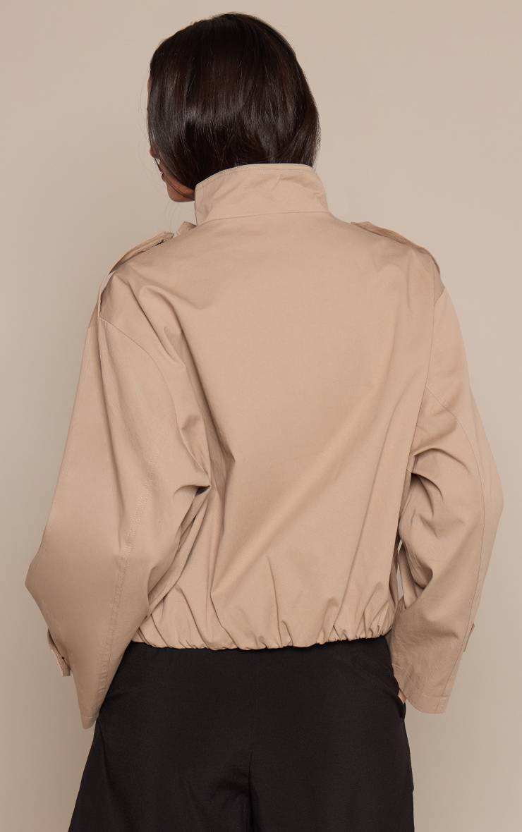 Beige Trench Court À Col Cheminée Et Ourlet Ballon