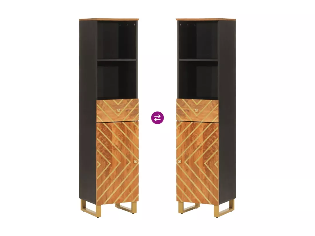 Armoire bain marron et noir 38x33,5x160 cm bois massif manguier