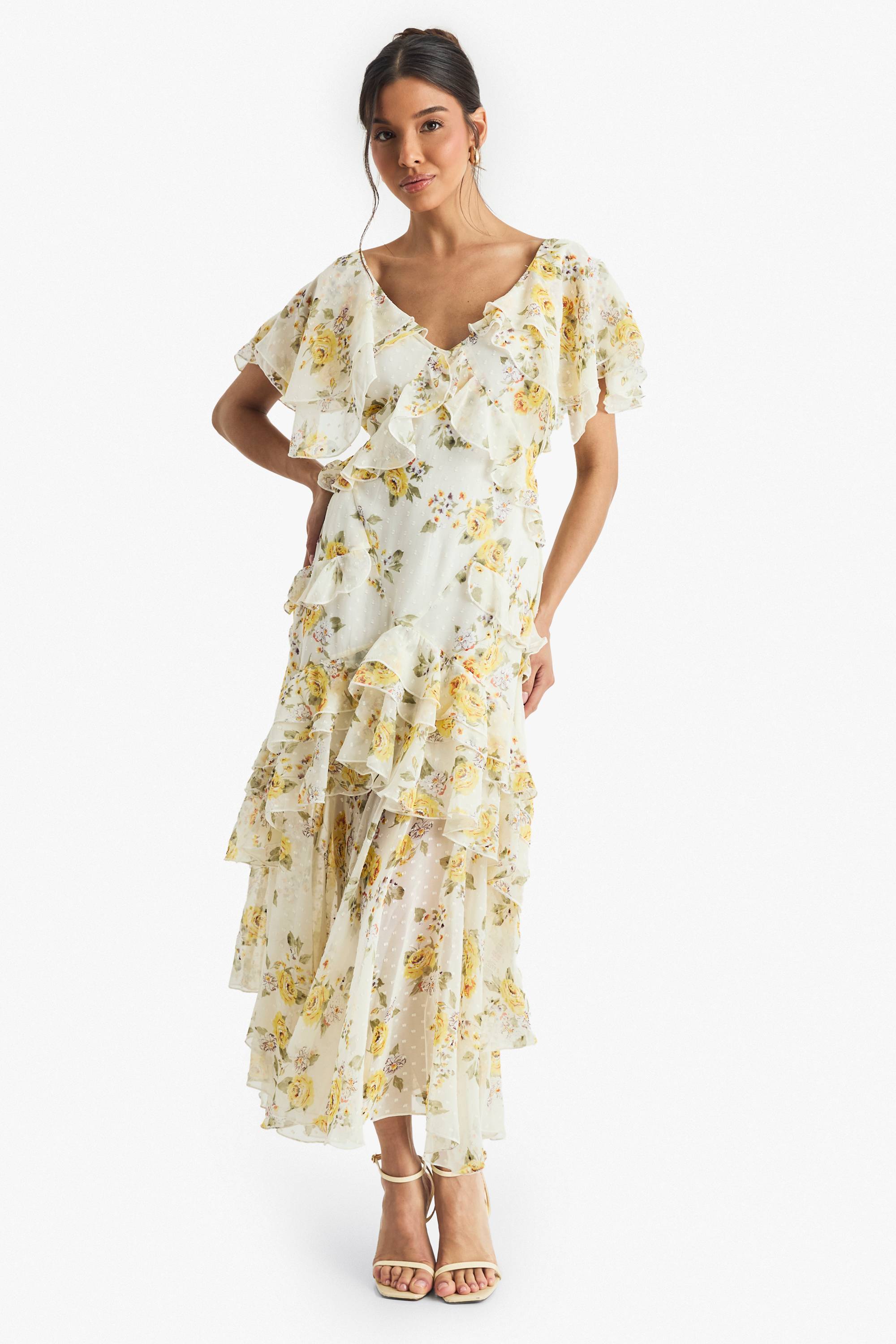 boohoo Robe Midi à Volants Florale