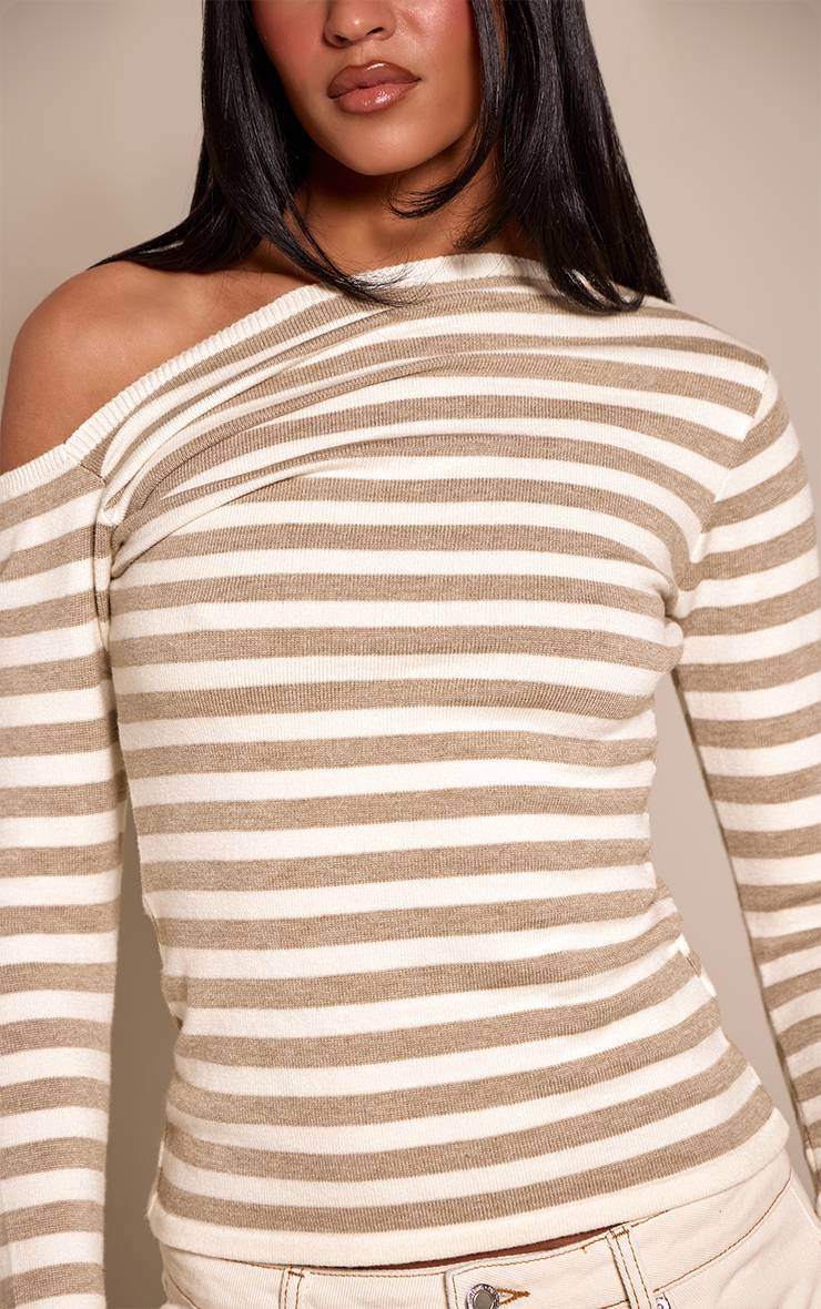 Beige Haut Tricoté Rayé Asymétrique Tall