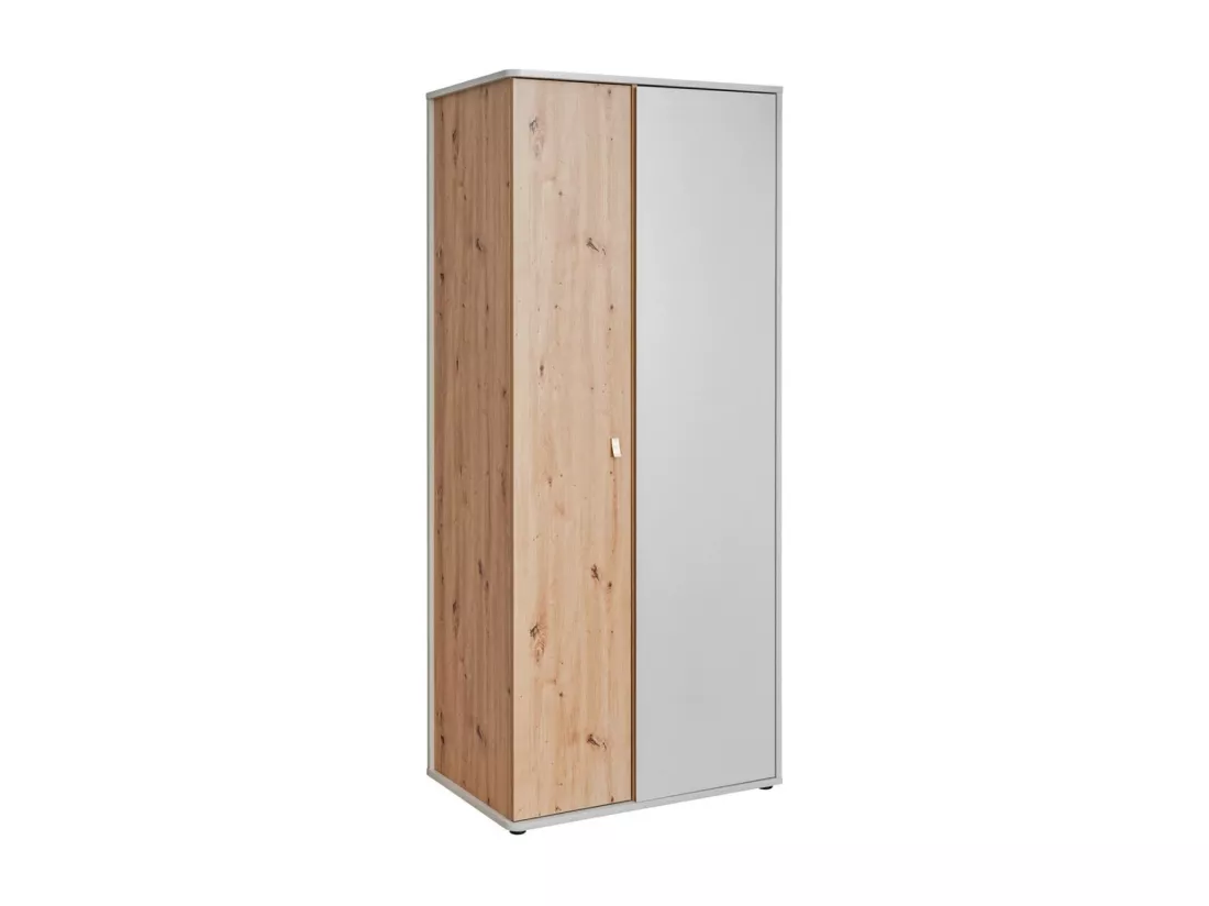 Armoire chambre d'enfant design coloris chêne et gris avec 2 portes battantes collection BIBOU.