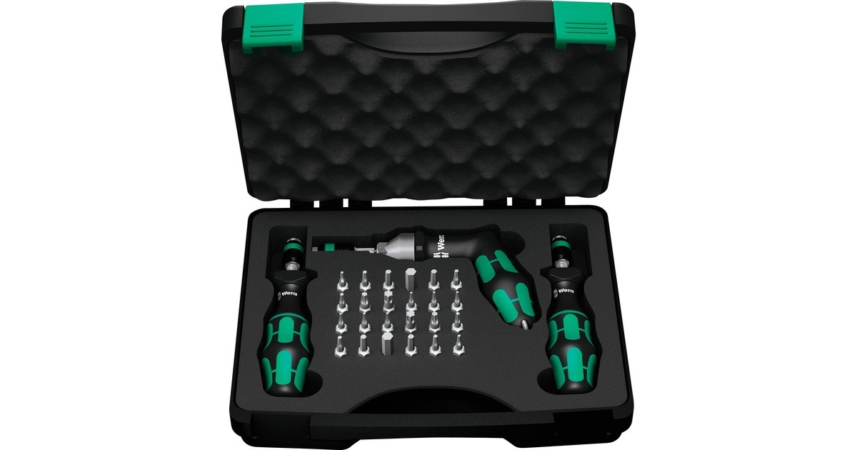 Wera7440/41/42 Kraftform momentschroevendraaierset 0,3-6,0Nm  (Zwart/groen, 27-delig, met Rapidaptor snelspanboorhouder)