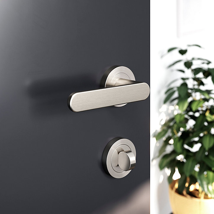 Rosace de fonction rond à visser à condamnation GoodHome Duod minimal effet nickel satin gris Ø50mm