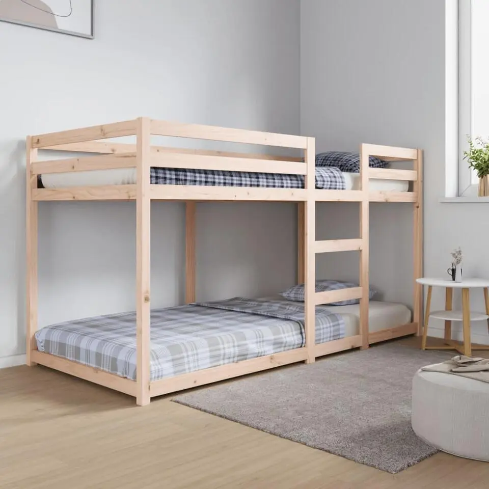 vidaXL - Stapelbed met zijladder - Naturel - Massief grenenhout - 90x200 cm