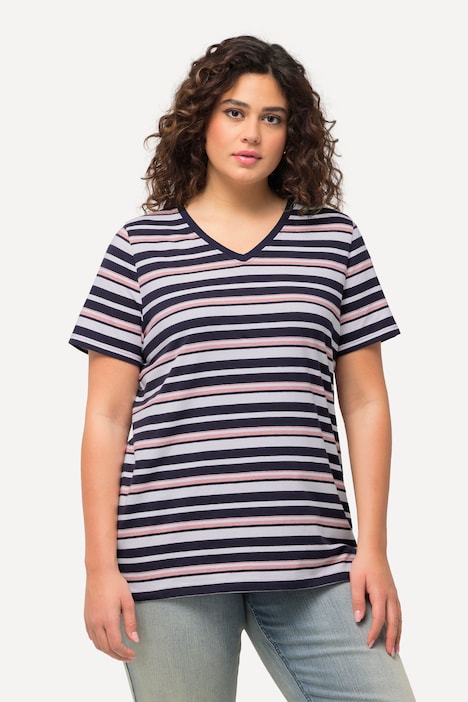 Shirt, Ringel, Classic, V-Ausschnitt, Halbarm