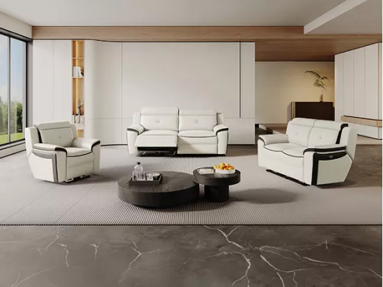 Fauteuil relax électrique en cuir ANGELIQUE - Blanc/anthracite