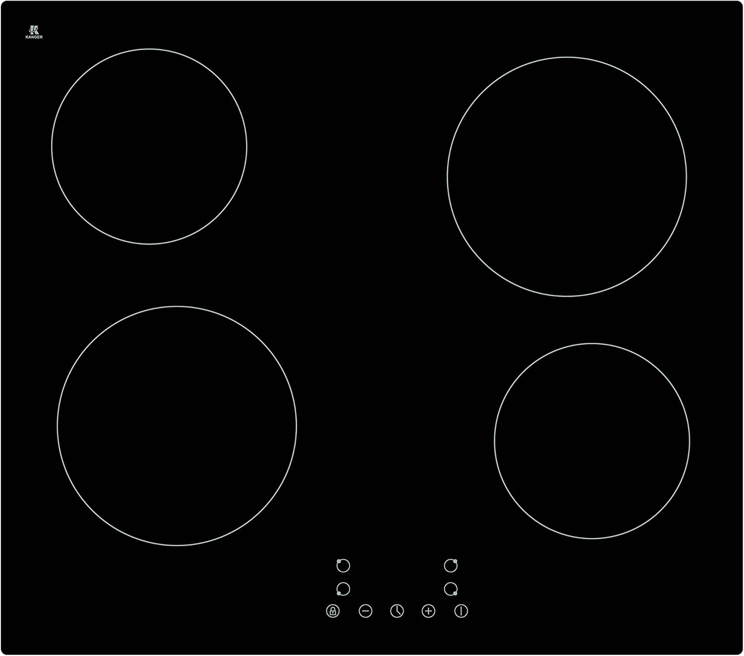 YUNA Glaskeramik-Kochfeld Calor EBK4 | Autark | 4 Zonen | 59 cm | Rahmenlos | Timer | Herdplatte | 4 Kochzonen | Kindersicherung | 9 Leistungsstufen