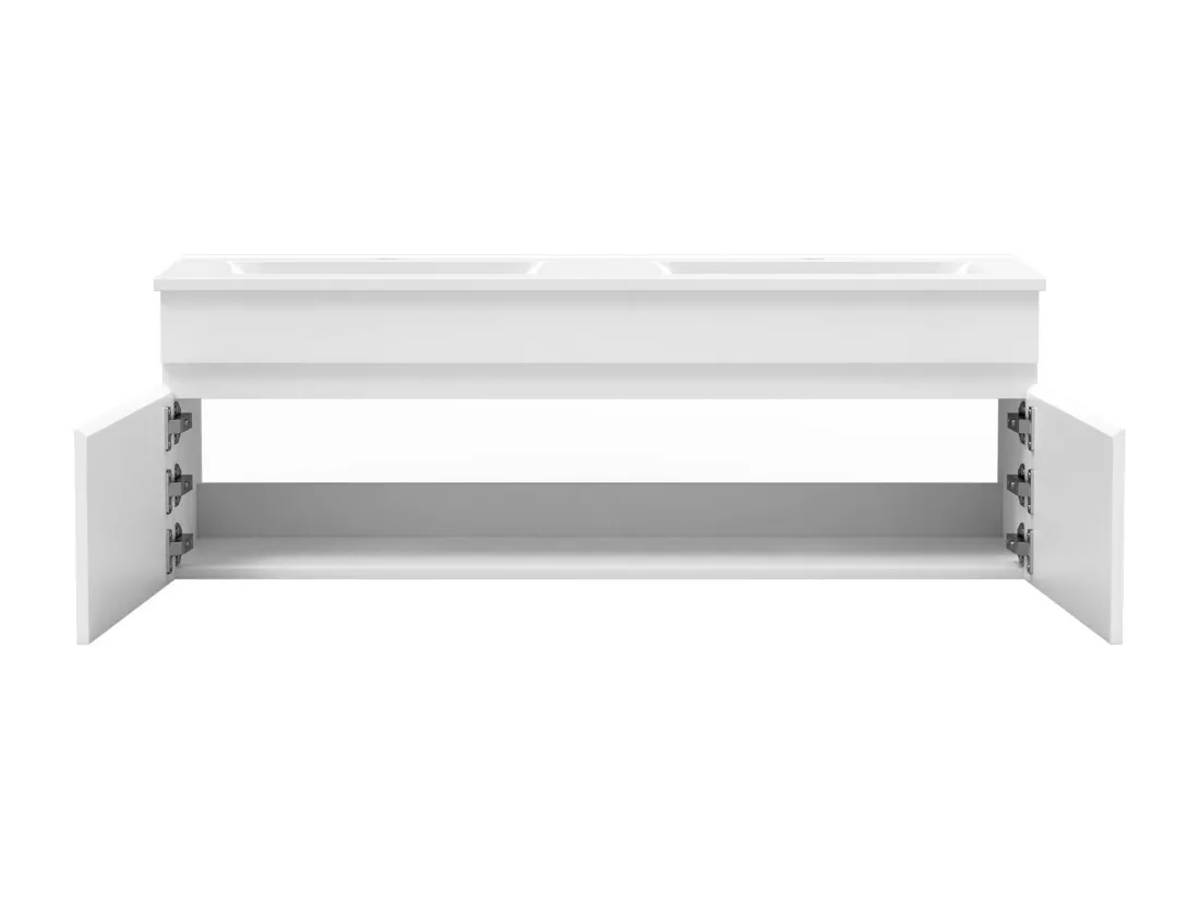 Meuble double vasque blanc 120cm avec colonne et miroir lumineux 3 couleurs et dimmable