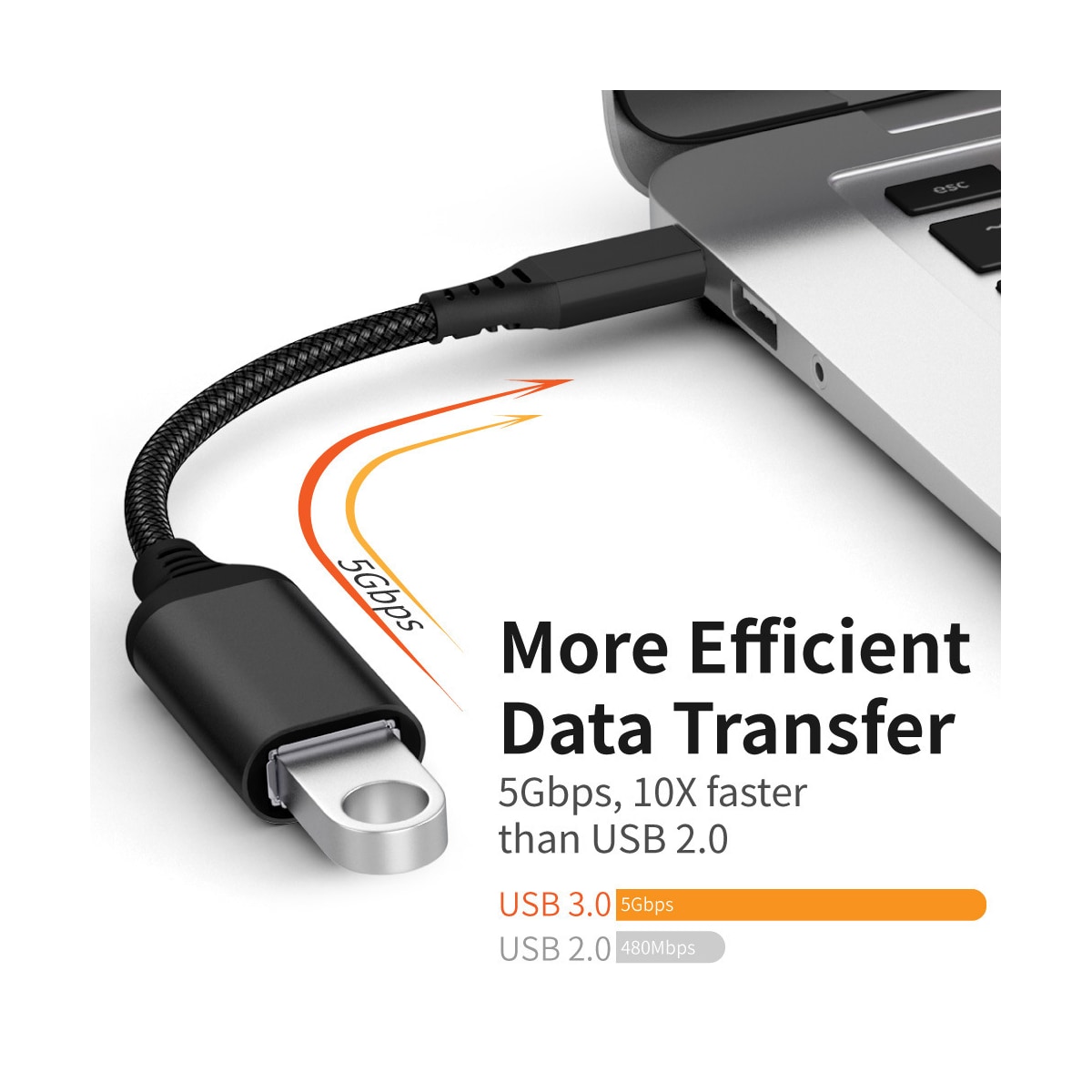 USB-C hann til USB 3.0 hunnadapter Sort 20 cm