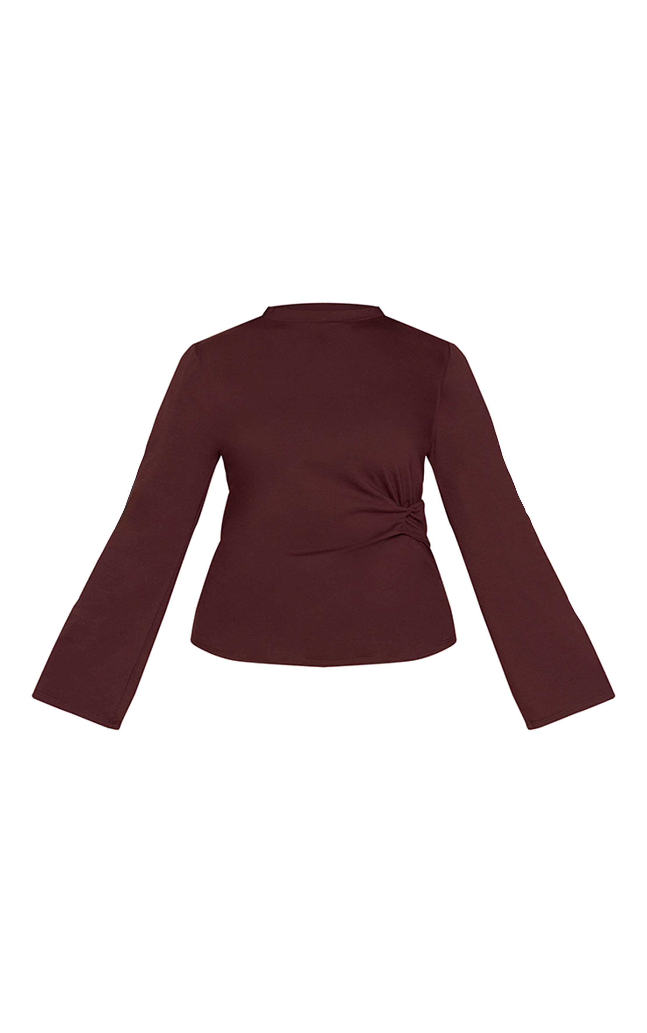 Chocolat T-shirt Grande Taille En Coton À Manches Longues Avec Détail Sur Le Côté
