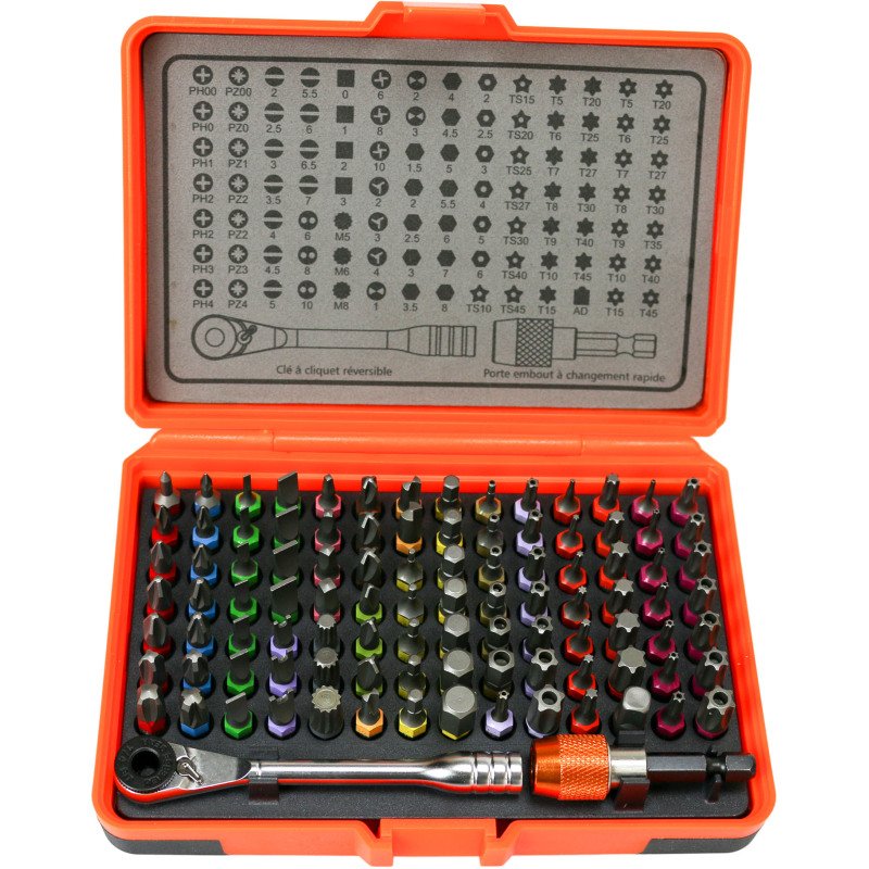 Coffret mini clé à cliquet + 98 embouts
