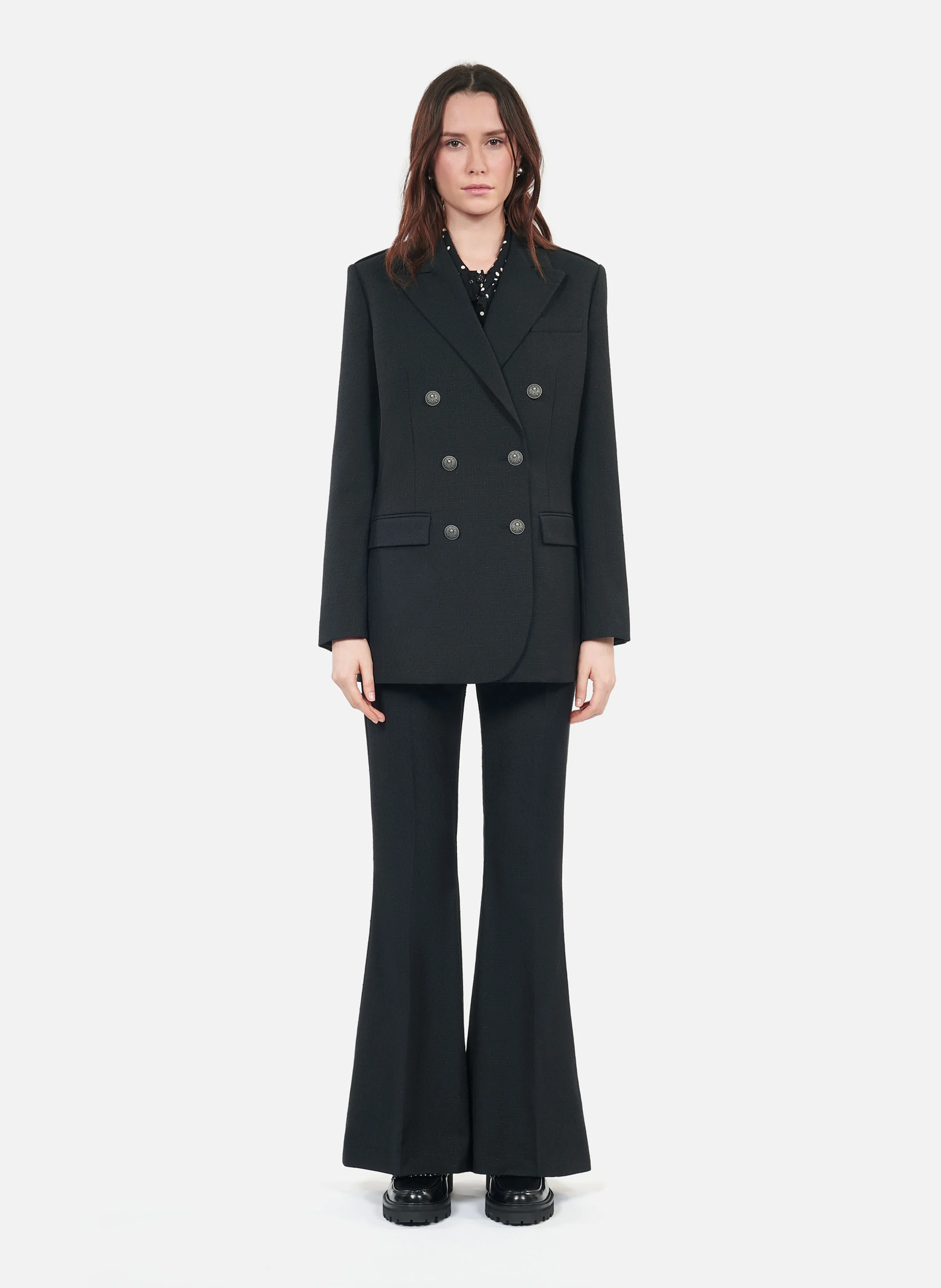 Veste tailleur droite en laine mélangée | Noir