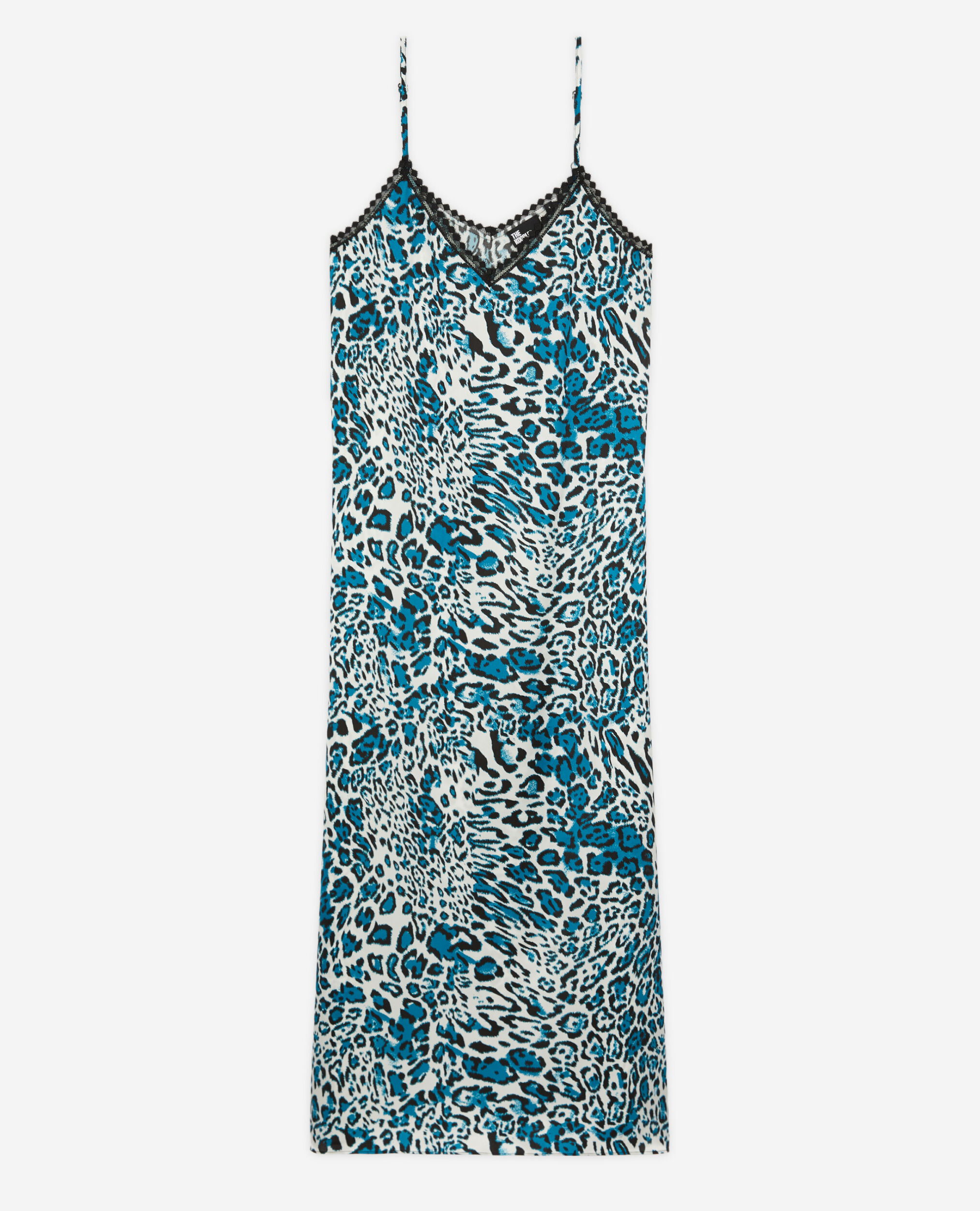 Robe nuisette longue en soie imprimée avec détails en dentelle